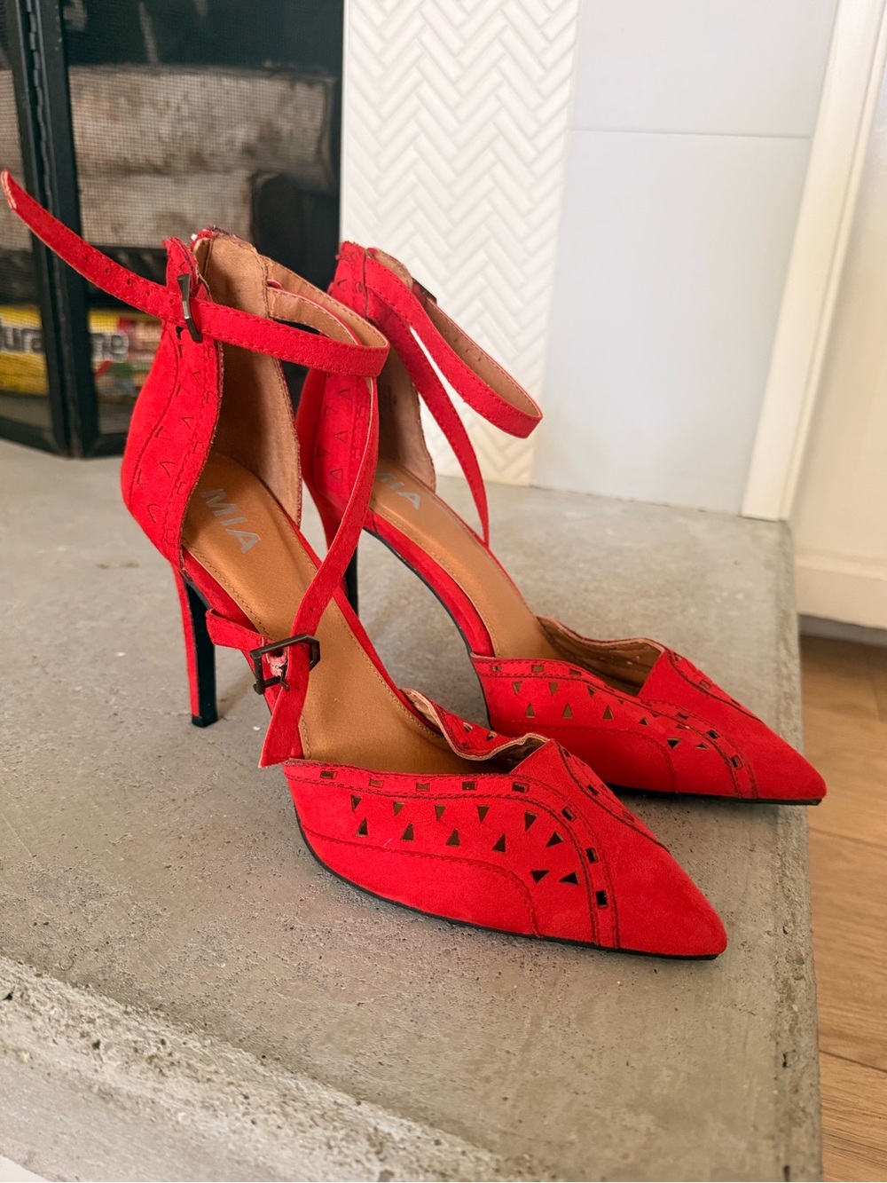 MIA Red Pointed Toe Ankle Strap Heels